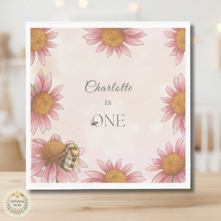 Watercolor-Echinacea und Hummel zum 1. Geburtstag Serviette