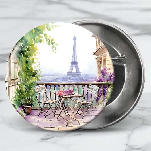 Watercolor Eifel Tower Paris Button