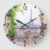 Watercolor Eifel Tower Paris Große Wanduhr (Vorderseite)