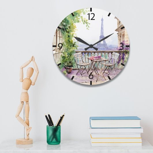 Watercolor Eifel Tower Paris Große Wanduhr