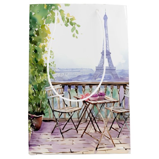 Watercolor Eifel Tower Paris Mittlere Geschenktüte (Vorderseite)