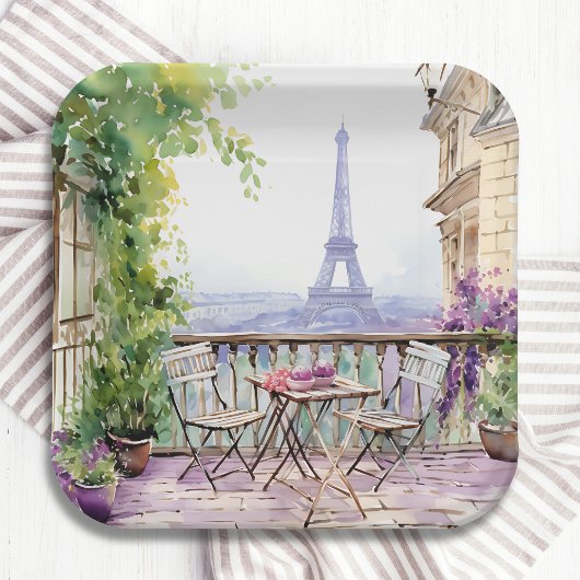 Watercolor Eifel Tower Paris Pappteller