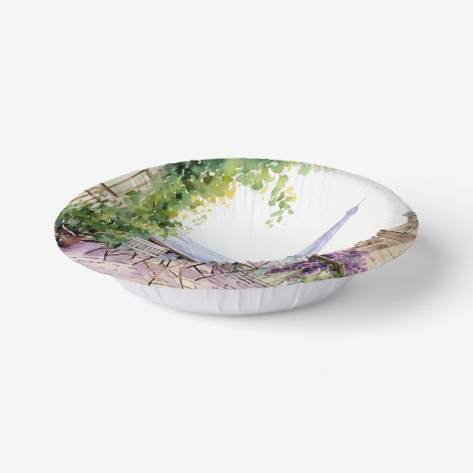 Watercolor Eiffel Tower Paris French Cafe Pappteller (Gewinkelt)