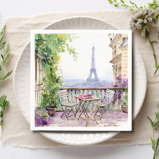 Watercolor Eiffel Tower Paris French Cafe Serviette