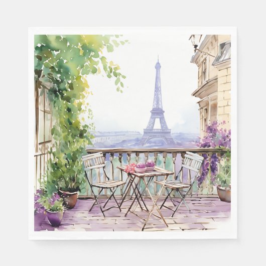 Watercolor Eiffel Tower Paris French Cafe Serviette (Vorderseite)