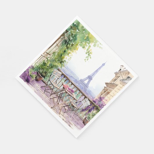 Watercolor Eiffel Tower Paris French Cafe Serviette (Ecke)