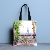 Watercolor Eiffel Tower Paris French Cafe Tasche