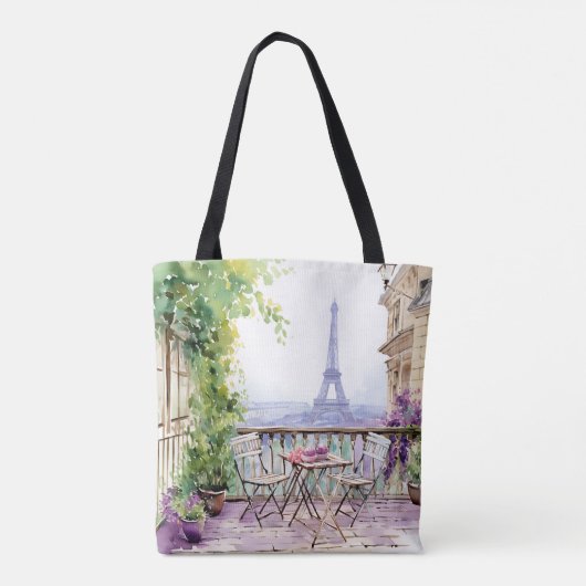 Watercolor Eiffel Tower Paris French Cafe Tasche (Rückseite)