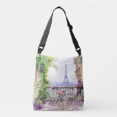 Watercolor Eiffel Tower Paris French Cafe Tragetaschen Mit Langen Trägern (Vorderseite)
