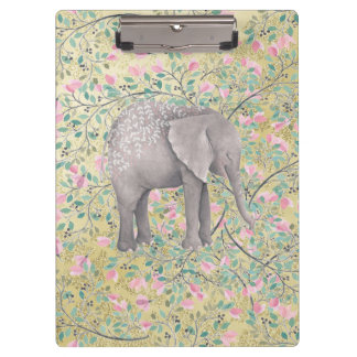 Watercolor-Elefant-Blumen-GoldGlitzer Klemmbrett