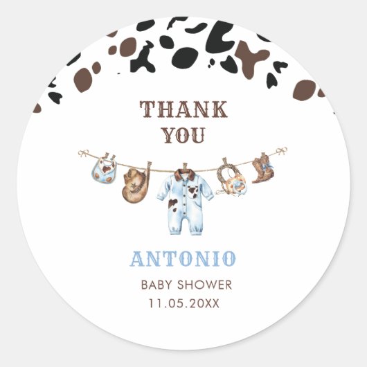 Watercolor Elegant Little Cowboy Rodeo Country Bab Runder Aufkleber (Vorderseite)