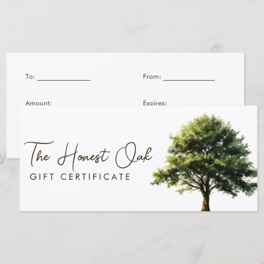 Watercolor Elegant Oak Tree Gift Certificate (Vorne/Hinten)
