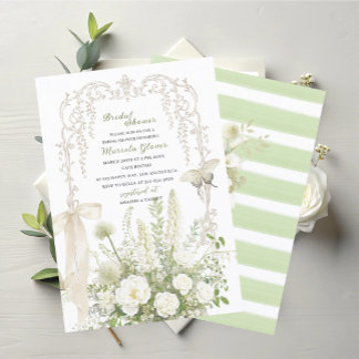 Watercolor Elegant Pastel Green floral Bridal Show Einladung