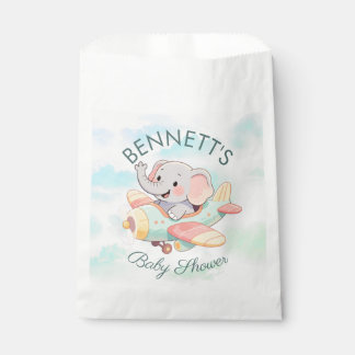 Watercolor Elephant Airplane Baby Shower Favor Bag Geschenktütchen