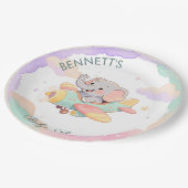 Watercolor Elephant Airplane Baby Shower Plate Pappteller (Schrägansicht)