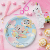 Watercolor Elephant Airplane Baby Shower Plate Pappteller (Party)