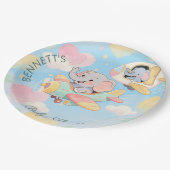 Watercolor Elephant Airplane Baby Shower Plate Pappteller (Schrägansicht)
