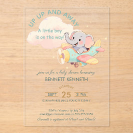 Watercolor Elephant Airplane Boy Invitation Acryleinladungen