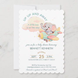 Watercolor Elephant Airplane Boy Invitation Einladung