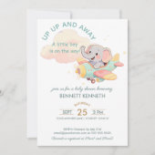 Watercolor Elephant Airplane Boy Invitation Einladung (Vorderseite)