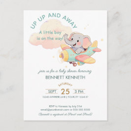Watercolor Elephant Airplane Boy Invitation Postkarte