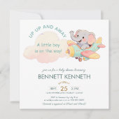 Watercolor Elephant Airplane Boy Invitation Save The Date (Vorderseite)