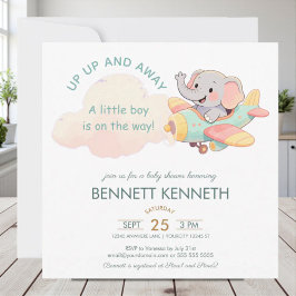 Watercolor Elephant Airplane Boy Invitation Save The Date