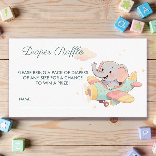 Watercolor Elephant Airplane Diaper Raffle Card Begleitkarte