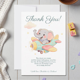 Watercolor Elephant Airplane Thank You Card Dankeskarte
