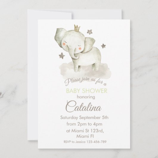 Watercolor Elephant Baby Shower Invitation Einladung (Vorderseite)