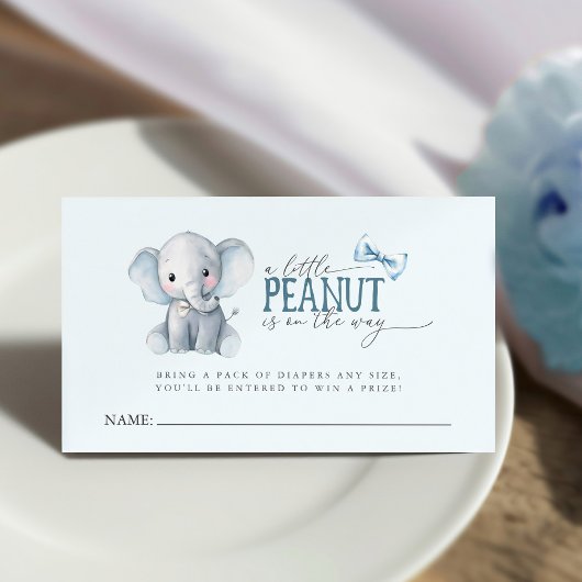 Watercolor Elephant Blue Bowtie Diaper Raffle Card Visitenkarte