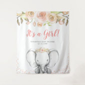 Watercolor Elephant Girl Babydusche Hintergrund Wandteppich (Vorderseite)