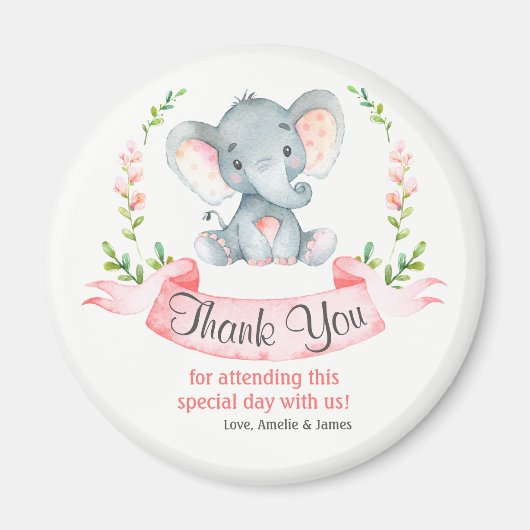 Watercolor Elephant Girl Danke Magnet (Vorne)