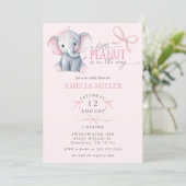 Watercolor Elephant Pink Bow Baby Girl Shower Einladung (Stehend Vorderseite)