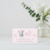 Watercolor Elephant Pink Bow RSVP Enclosure Card Visitenkarte (Stehend Vorderseite)