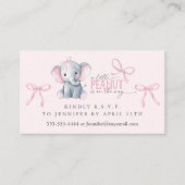 Watercolor Elephant Pink Bow RSVP Enclosure Card Visitenkarte (Vorderseite)