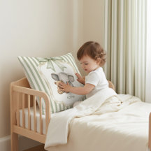 Watercolor Elephant Teddy Bear Hug Green Stripe 