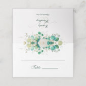 Watercolor Emerald Green Eucalyptus White Roses Platzkarte (Außenseite Aufgefaltet)