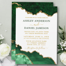 Watercolor Emerald Green Gold Marble Geode Wedding