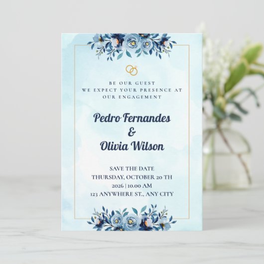 Watercolor Engagement Invitation Card Einladung (Stehend Vorderseite)
