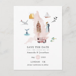Watercolor England UK London Hochzeit in Urlaubsor Ankündigungspostkarte