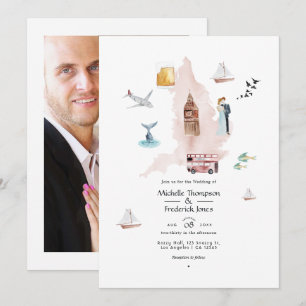 Watercolor England UK London Hochzeit in Urlaubsor Einladung