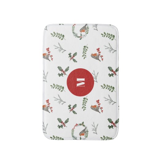Watercolor Englisch Robin Christmas Holiday Badematte (Vorderseite Vertikal)