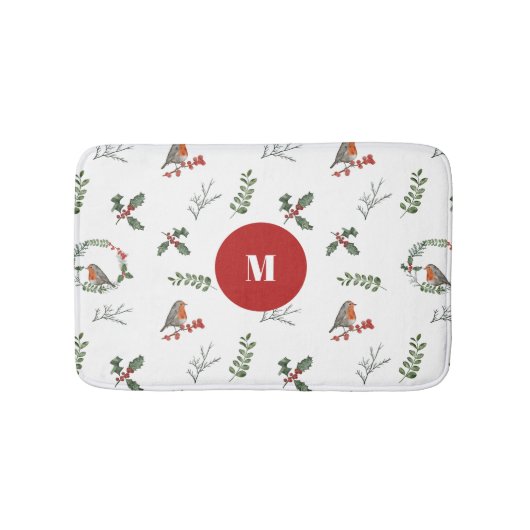Watercolor Englisch Robin Christmas Holiday Badematte (Vorderseite)