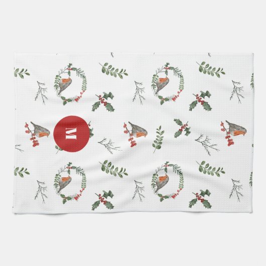 Watercolor Englisch Robin Christmas Holiday Geschirrtuch (Horizontal)