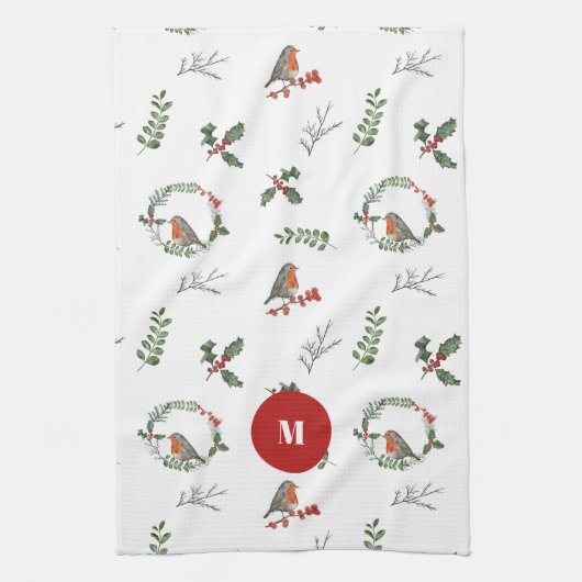 Watercolor Englisch Robin Christmas Holiday Geschirrtuch (Vertikal)