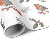 Watercolor Englisch Robin Christmas Weihnachtsgesc Geschenkpapier (Rolleneckpunkt)