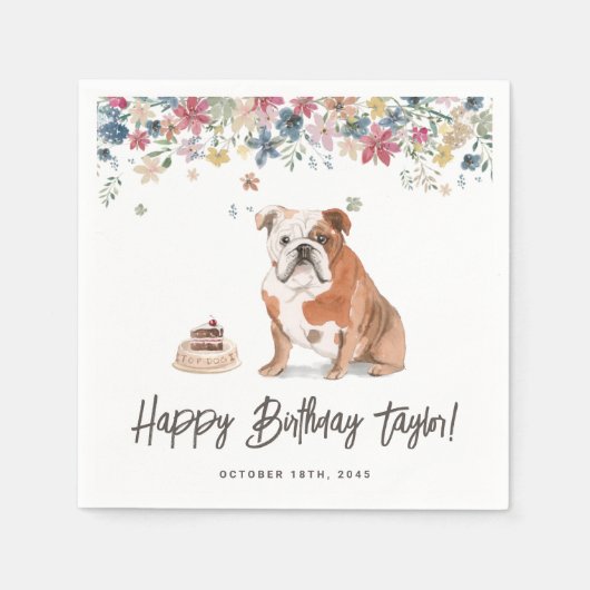 Watercolor English Bulldog Birthday Danke Serviette (Vorderseite)