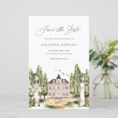 Watercolor English Manor Birthday Save the Date (Stehend Vorderseite)