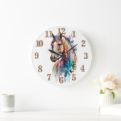 Watercolor Equestrian Horse Head Clock Große Wanduhr (Zuhause)